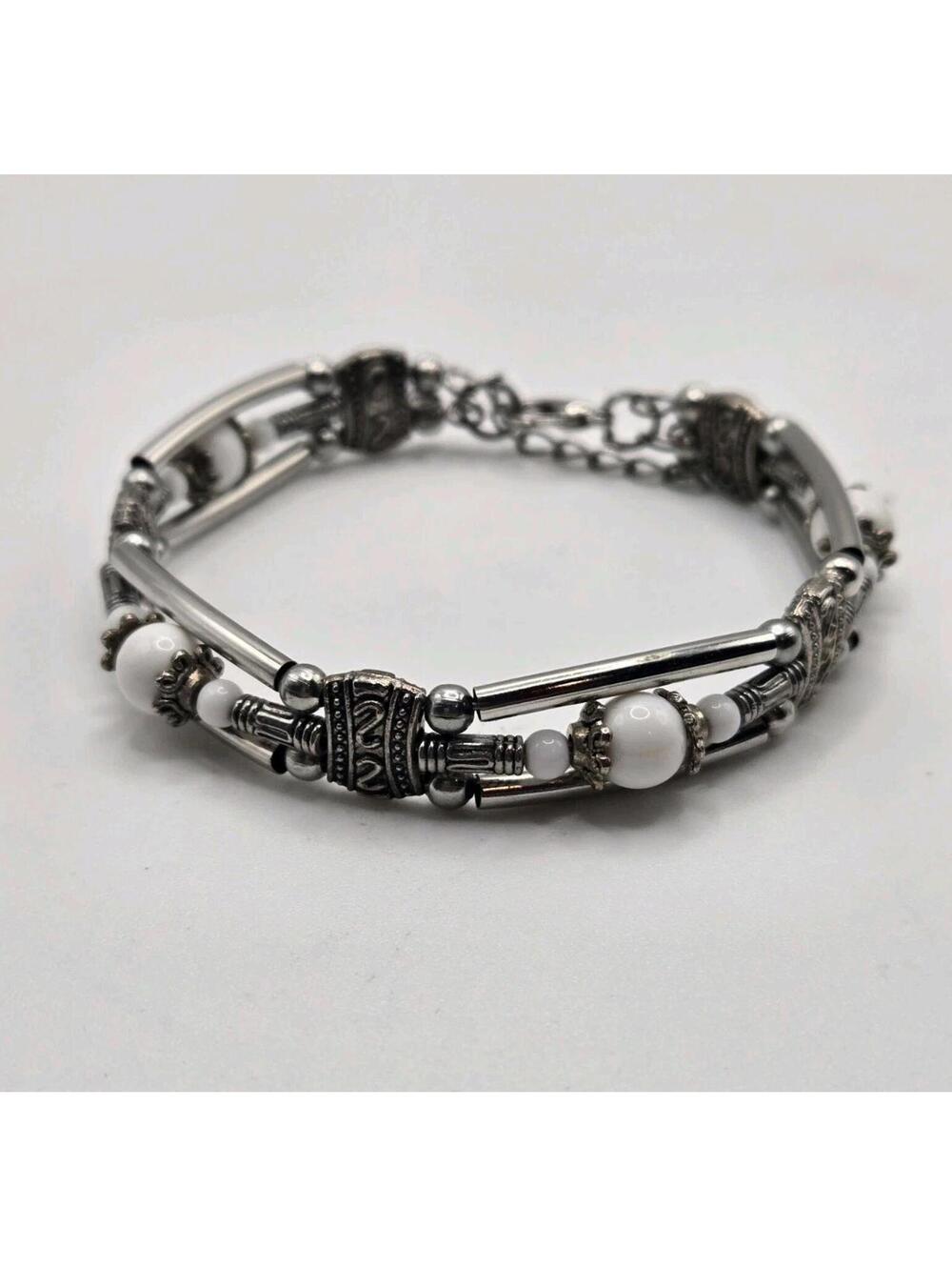Vintage Antiqued Silvertone Balinese Style Multi-Strand Tubular Link